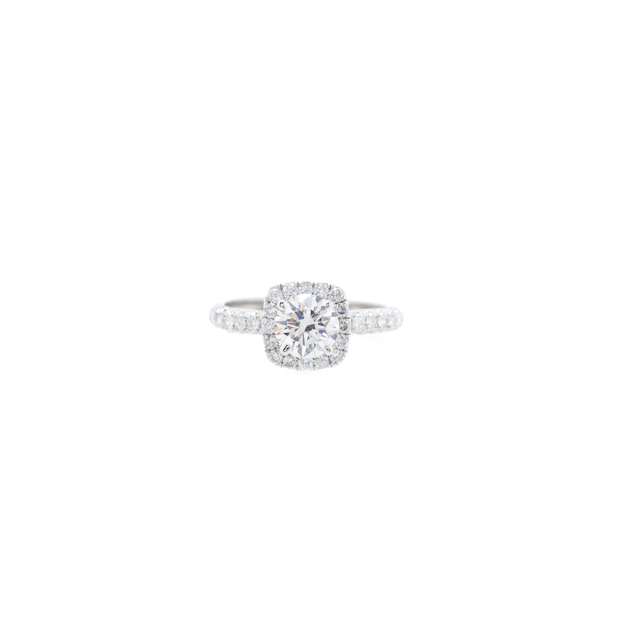 18k White Gold Diamond Halo Engagement Ring w/ GIA Diamond Certificate