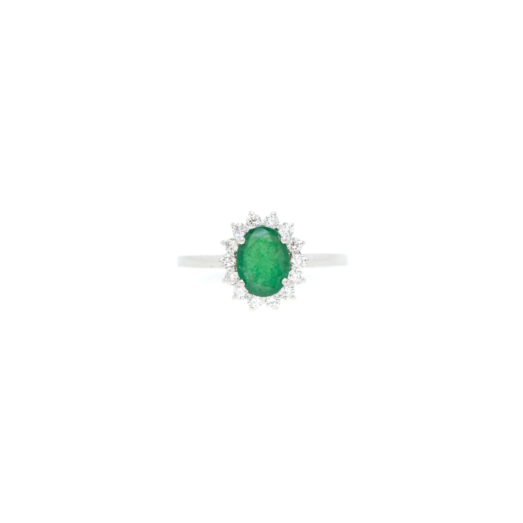 18k White Gold Emerald & Diamond Cocktail Ring