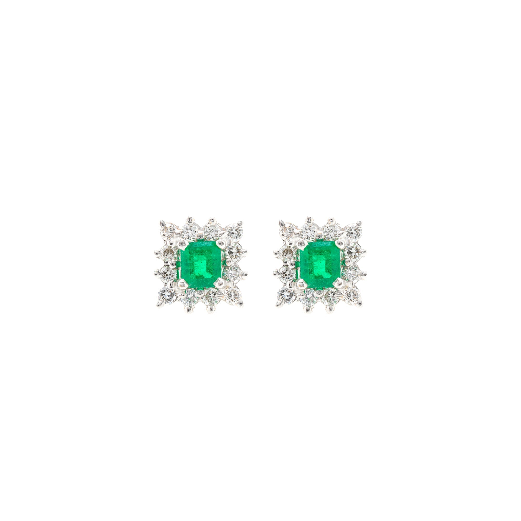 18k White Gold Emerald & Diamond Earrings