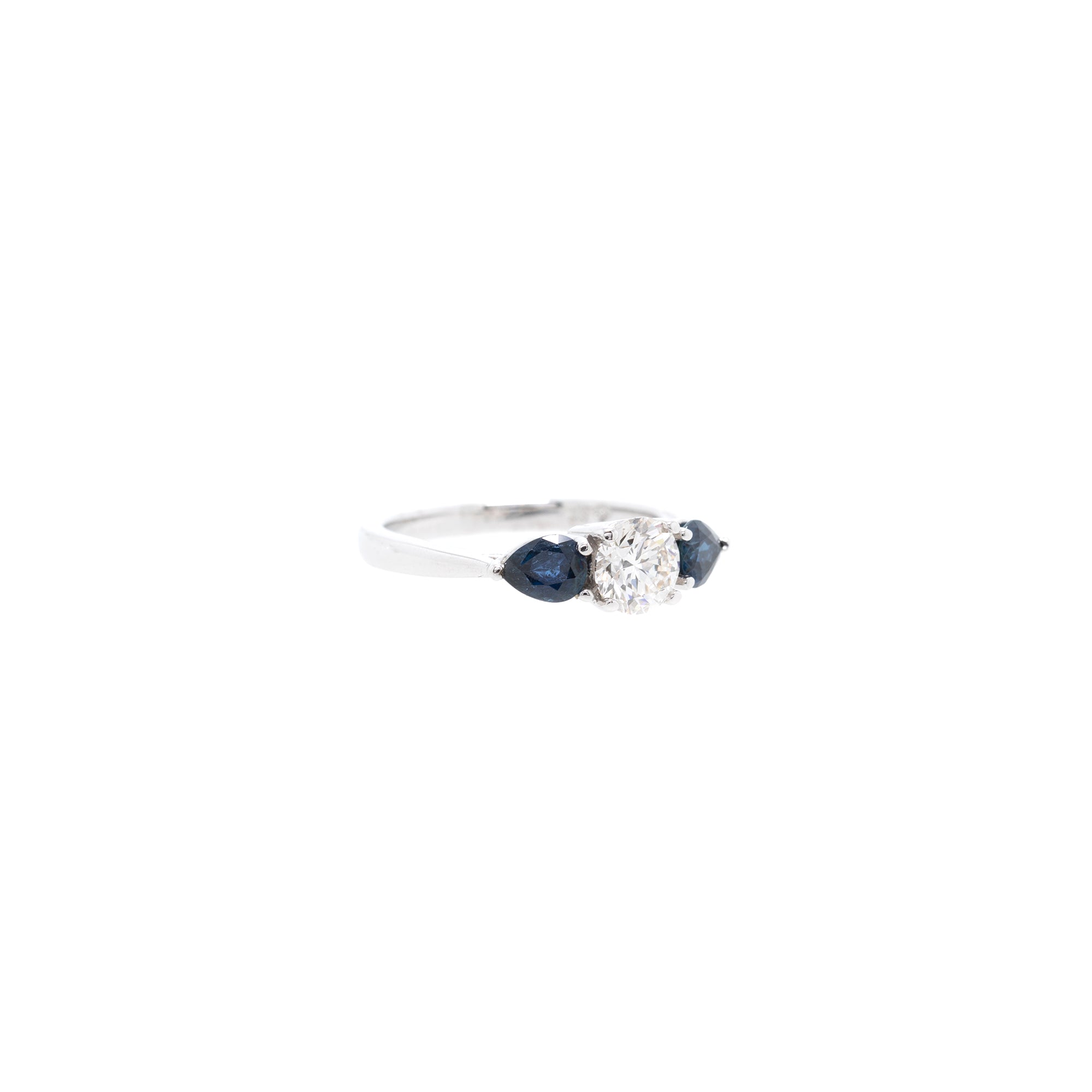 18k White Gold Three Stone Sapphire & Diamond Ring