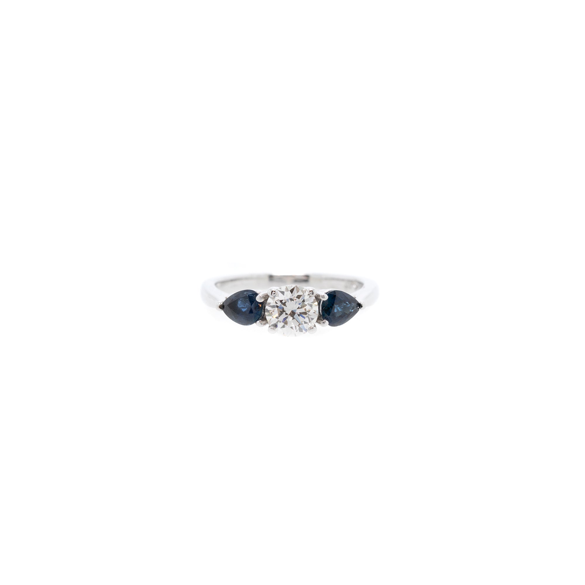 18k White Gold Three Stone Sapphire & Diamond Ring