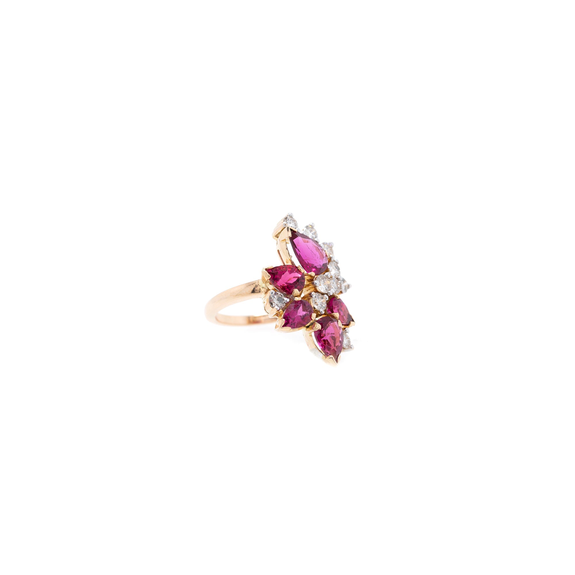 18k Yellow Gold Ruby and Diamond Cocktail Ring