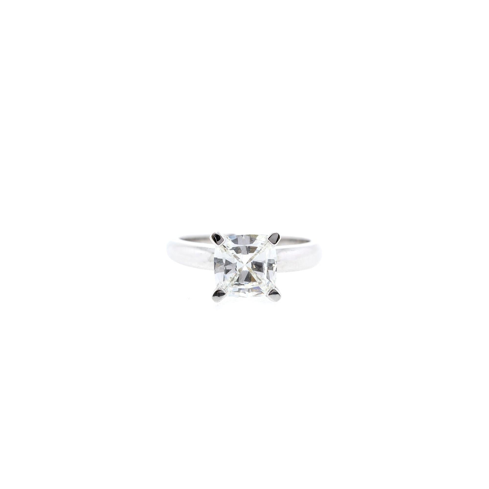 19k White Gold 2.02 ct. Cushion Cut Diamond Solitaire Engagement Ring w/ GIA