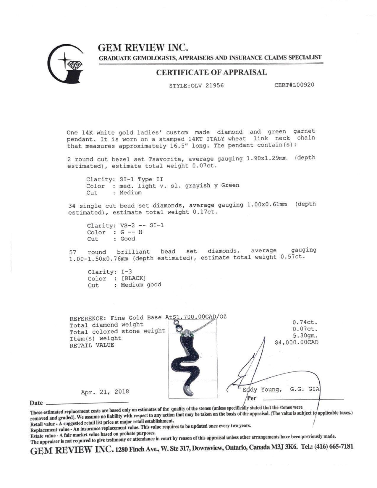 Diamond and Tsavorite Garnet Pendant Necklace