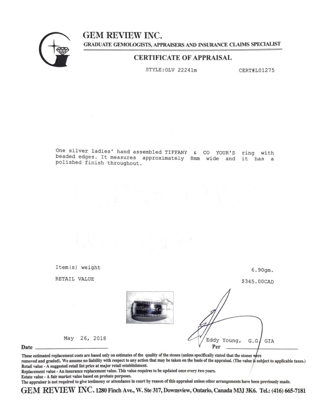 Tiffany & Co. Yours "Tiffany & Co" Ring