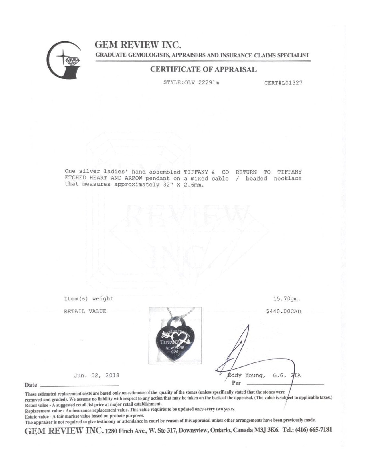 Tiffany & Co. Return to Tiffany Etched Heart and Arrow Pendant Necklace