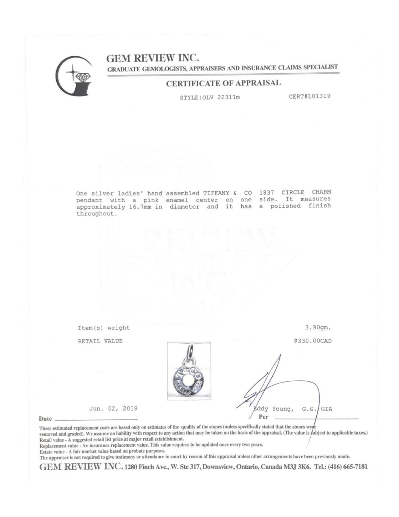 Tiffany & Co. 1837 Circle Charm with Pink Enamel