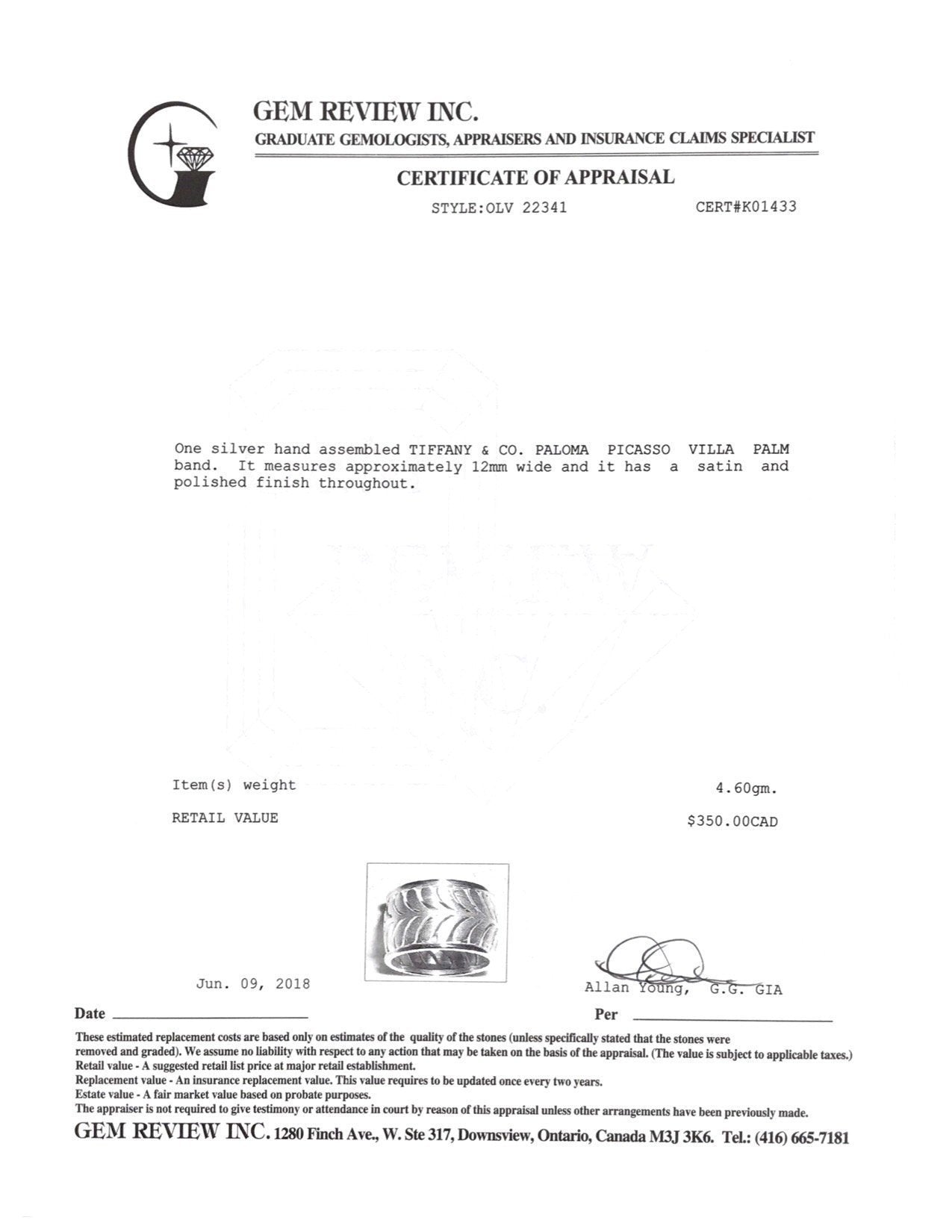 Tiffany and Co. Paloma Picasso Villa Palm Ring