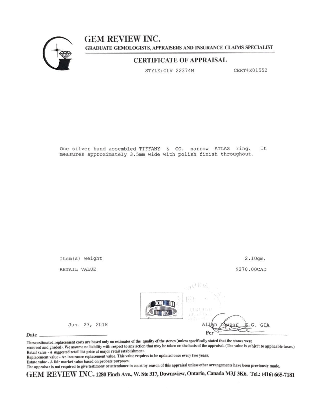 Tiffany & Co. Atlas Narrow Ring