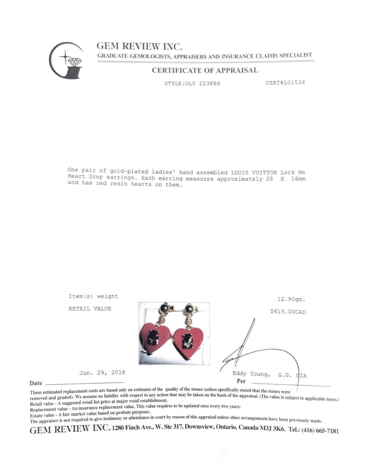 Louis Vuitton Lock Me Heart Drop Earrings