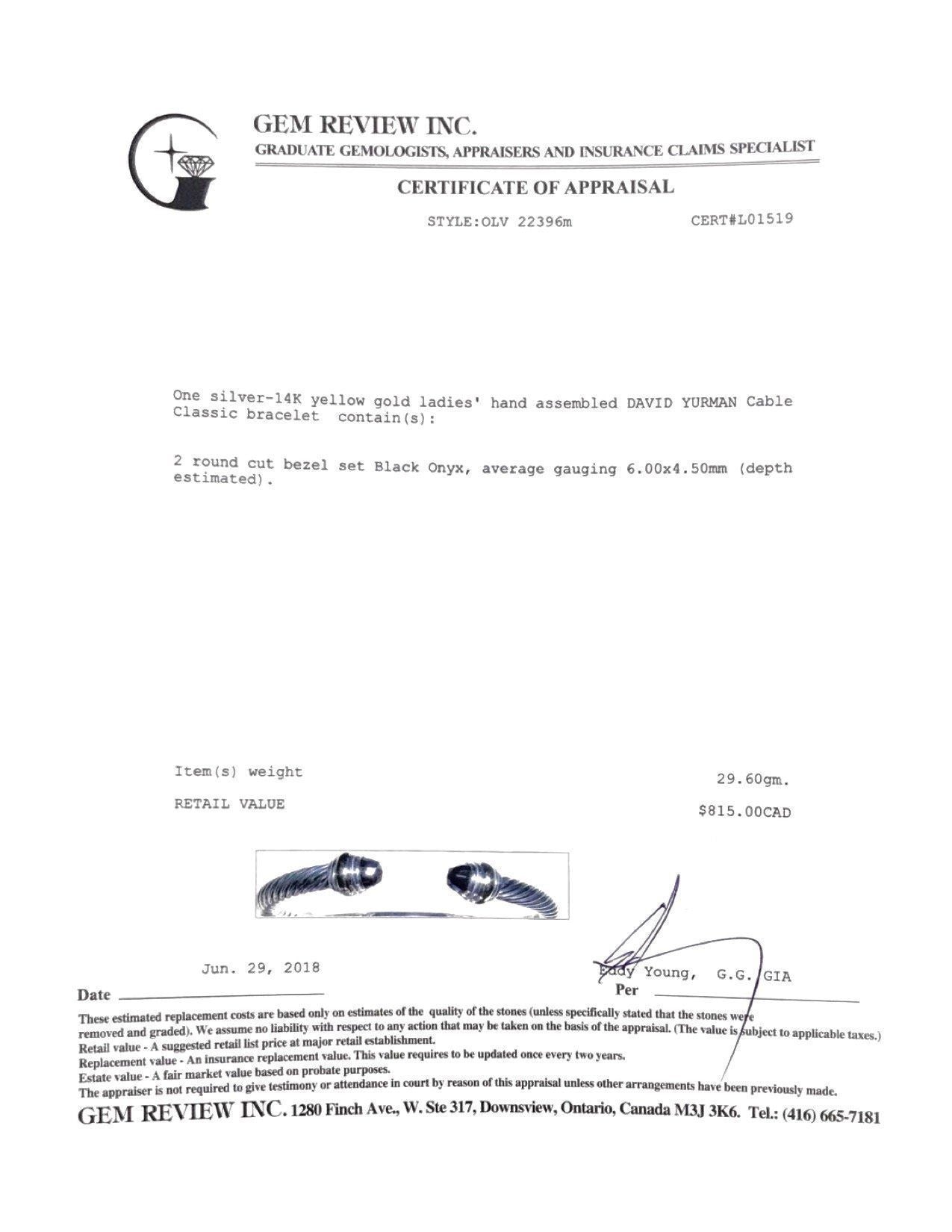 David Yurman Cable Classic Bracelet with Black Onyx