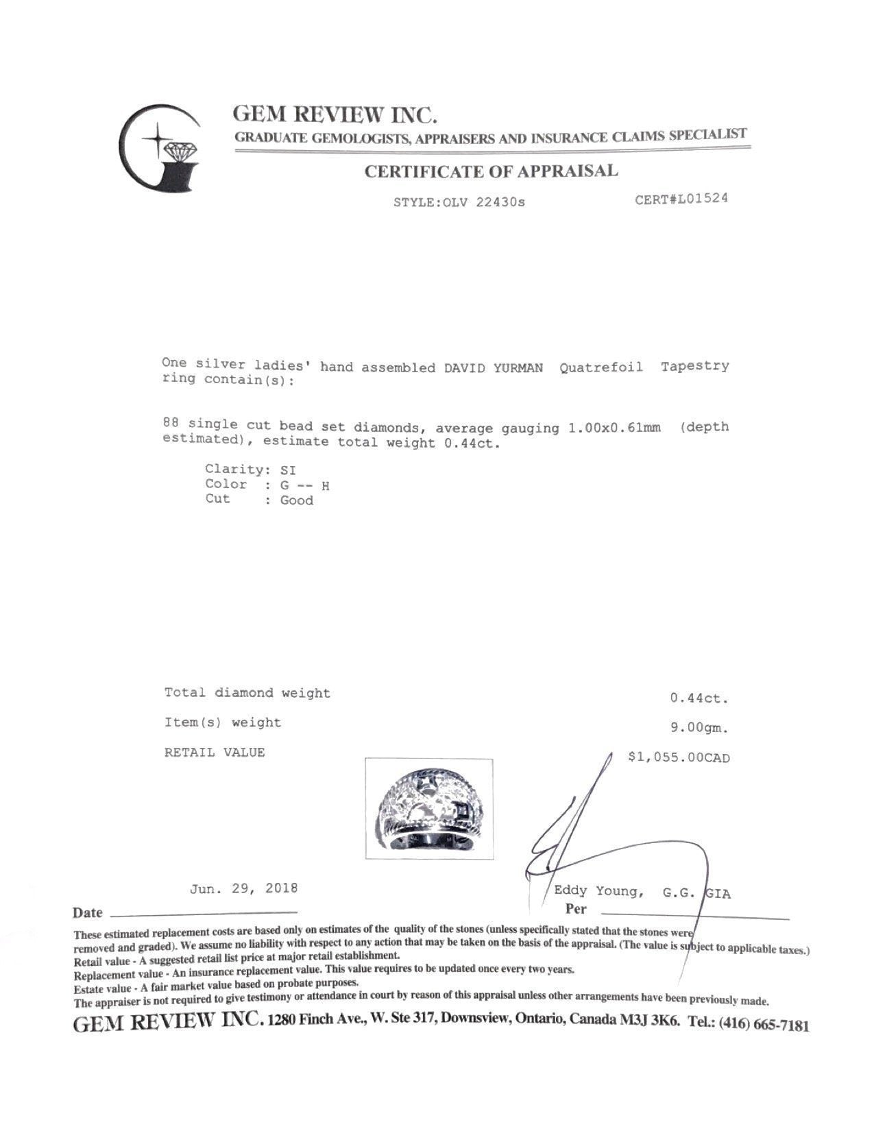 David Yurman Quatrefoil Cable Tapestry Ring with Diamonds