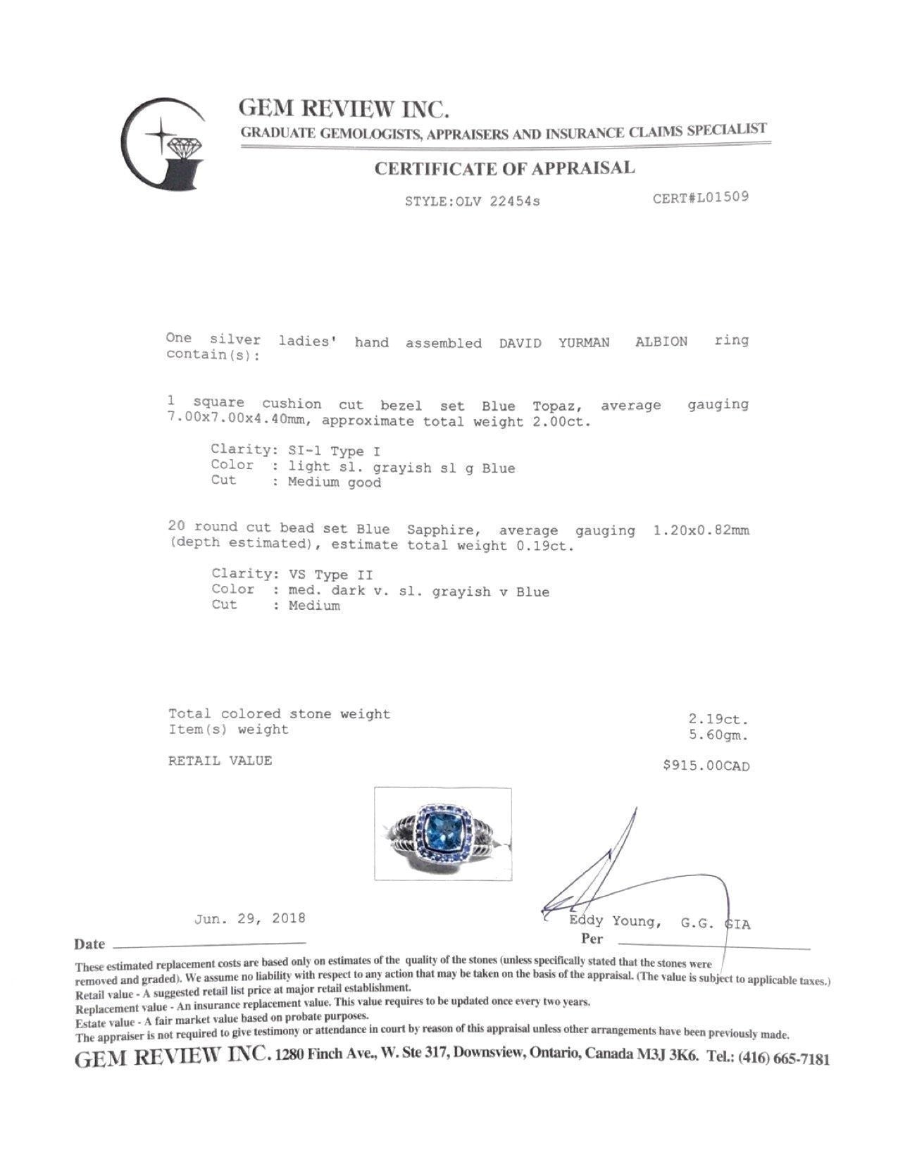 David Yurman Blue Topaz and Sapphire Albion Ring