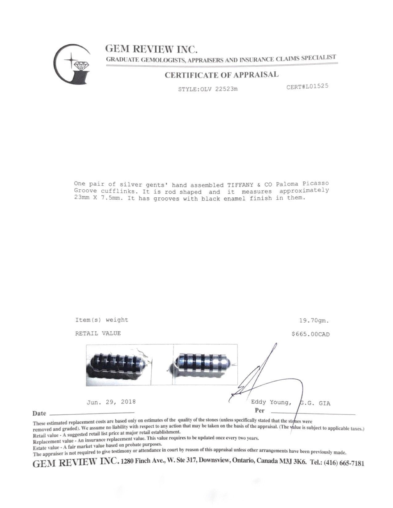 Tiffany & Co. Paloma Picasso Groove Cufflinks