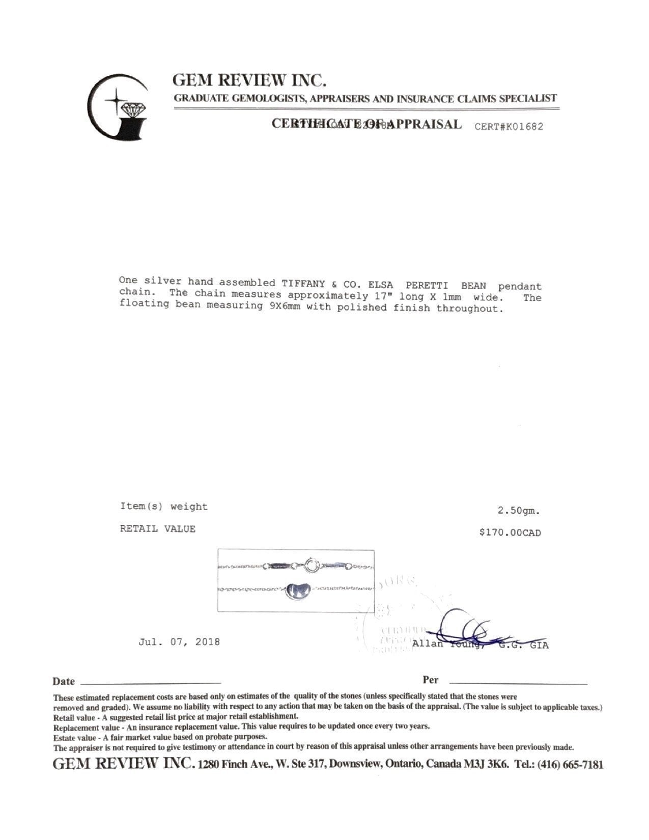 Tiffany & Co. Elsa Peretti Bean Pendant Necklace