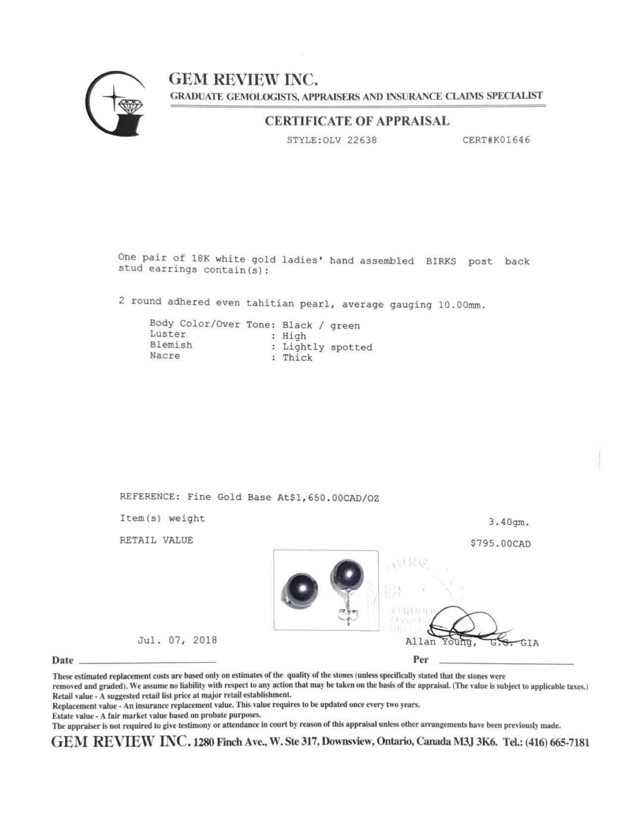 Birks Tahitian Pearl Stud Earrings