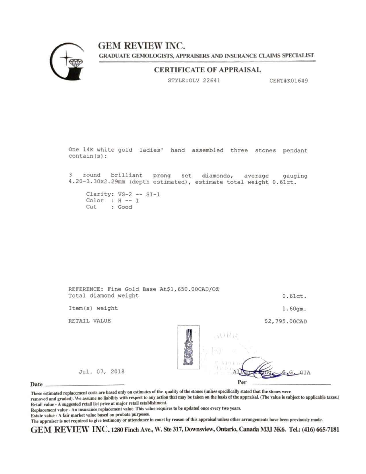 Three Stone Diamond Pendant