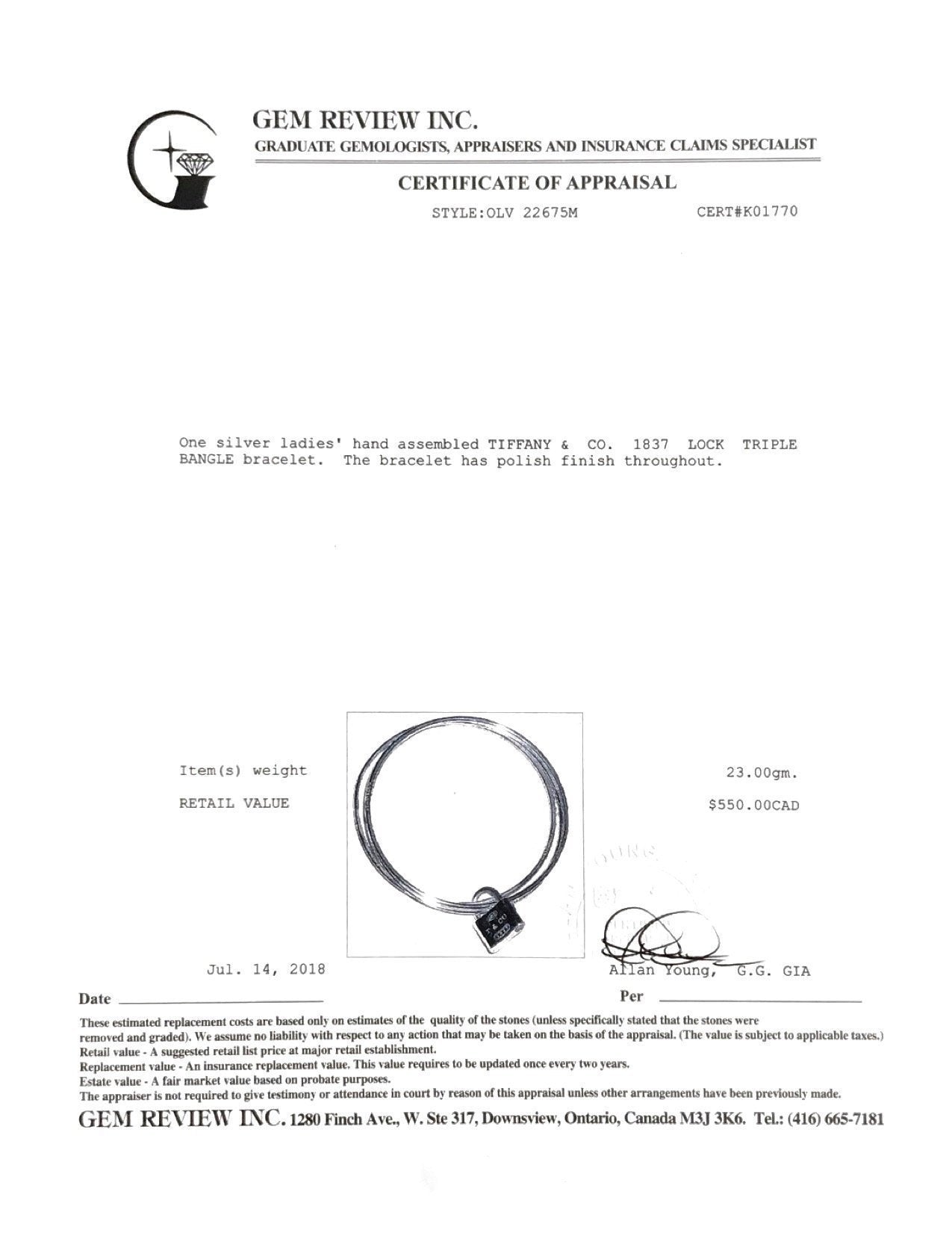 Tiffany & Co. 1837 Lock Triple Bangle Bracelet