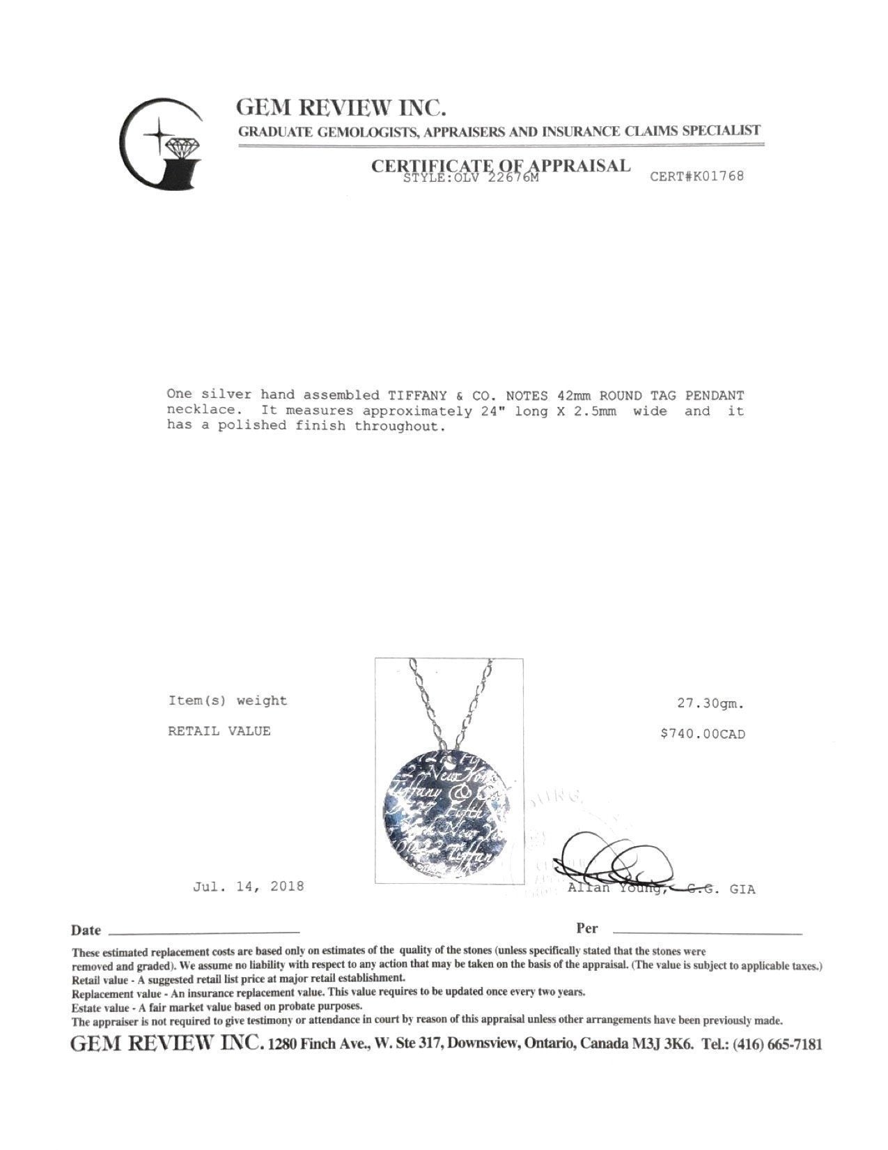 Tiffany & Co. Large Notes Round Pendant Necklace