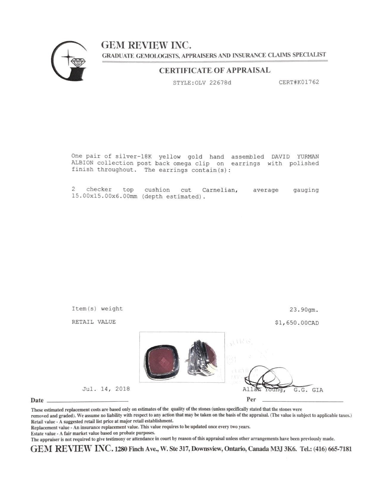 David Yurman Carnelian 2-Tone Albion Earrings