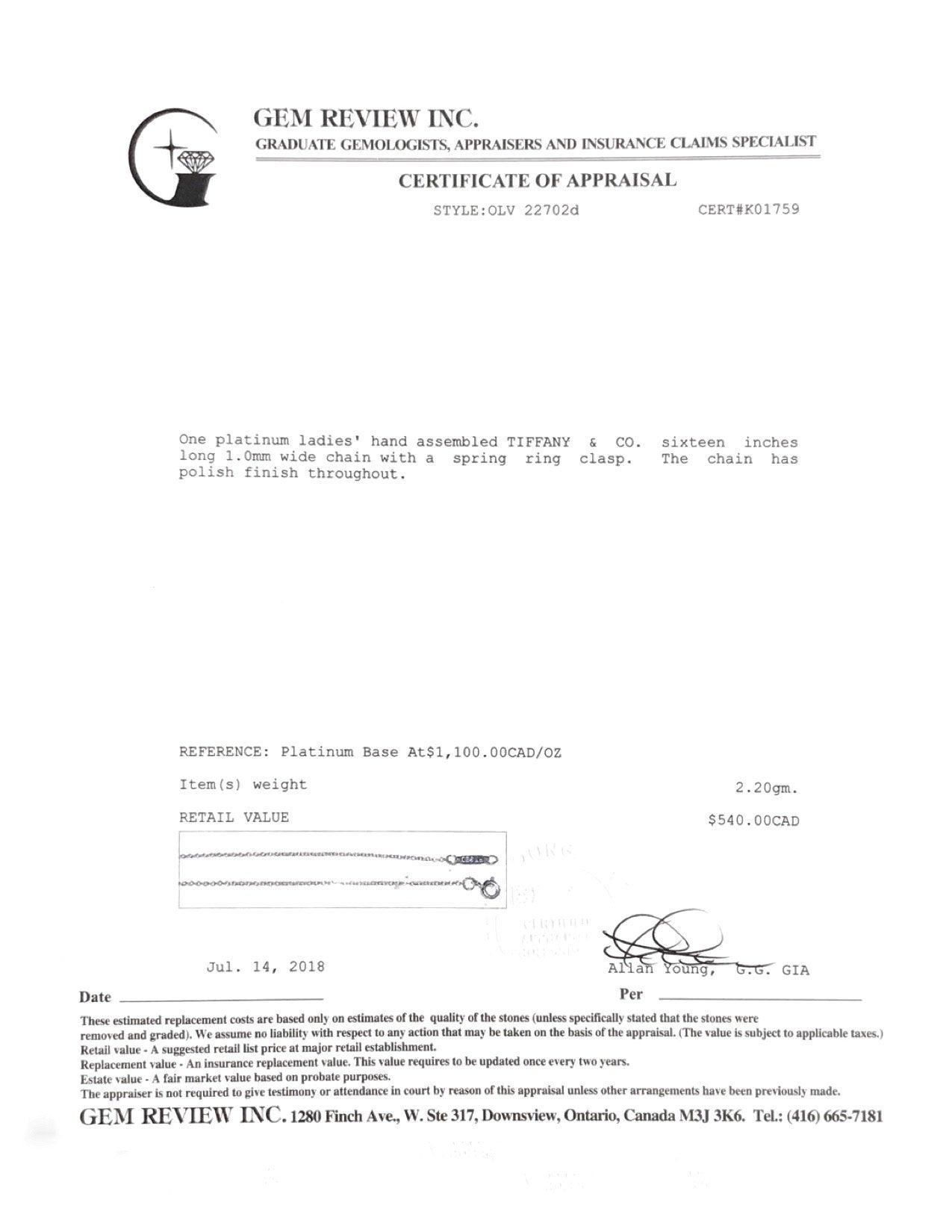 Tiffany & Co. Platinum Chain