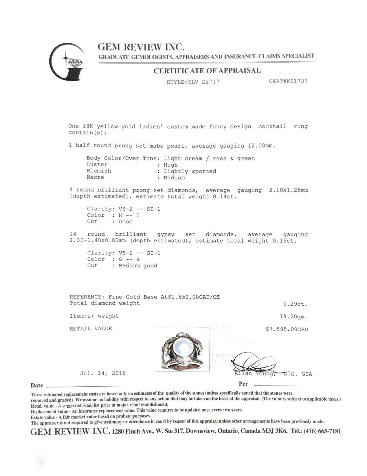 Mabe Pearl and Diamond Cocktail Ring