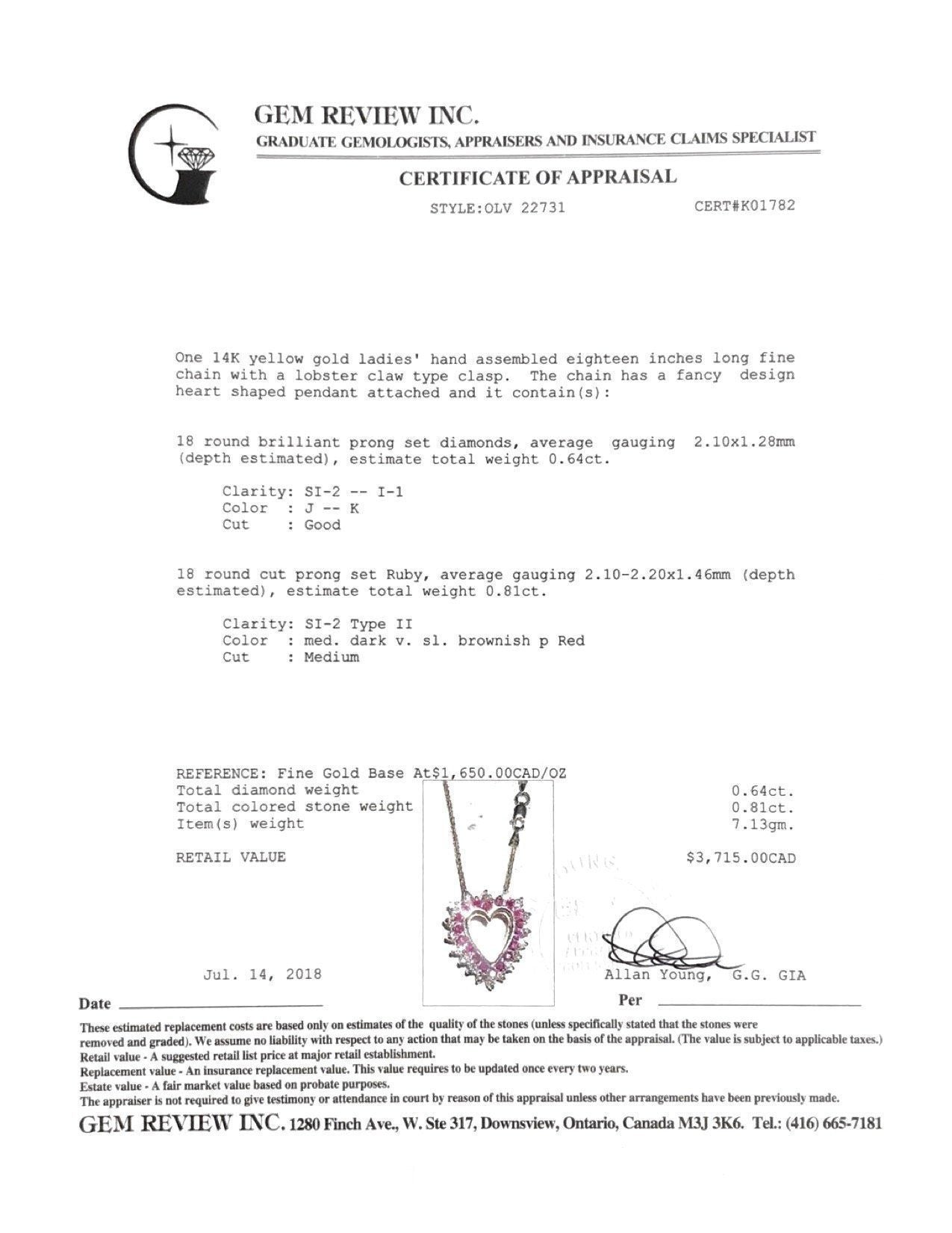 Ruby and Diamond Heart Pendant Necklace