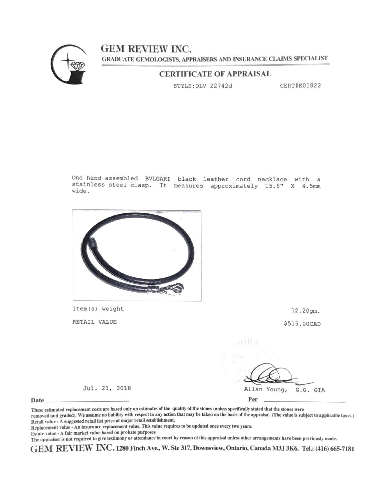 Bulgari Leather Cord Necklace