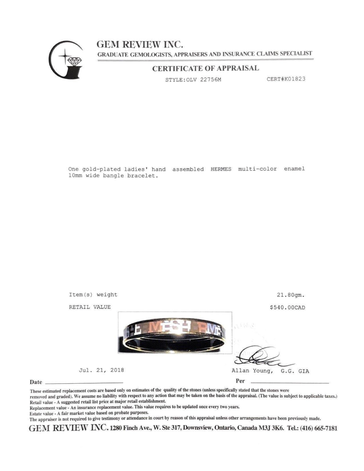 Hermes Narrow Enamel Bangle