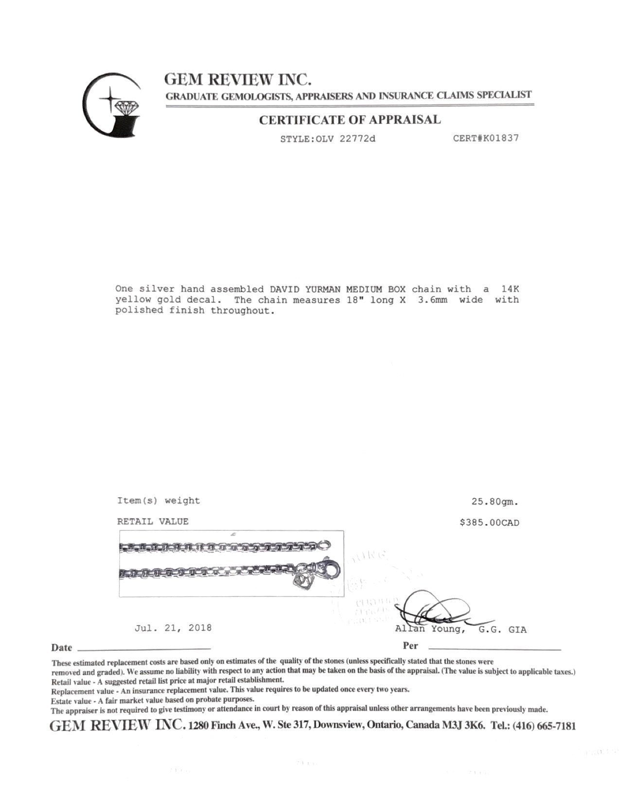 David Yurman Medium Box Chain with 14k Gold Accent