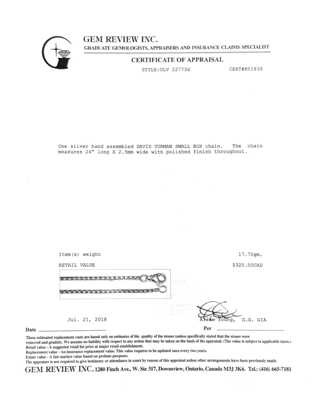 David Yurman Small Box Chain Necklace