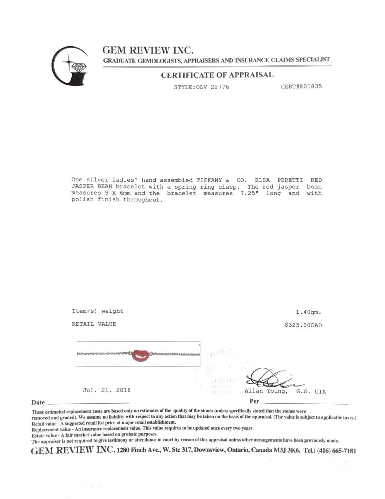 Tiffany & Co. Elsa Peretti Red Jasper Bean Bracelet