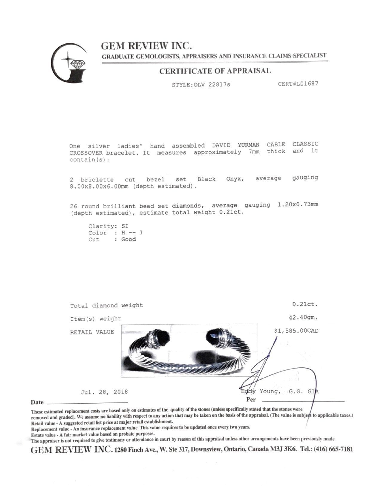 David Yurman Cable Classic Crossover Bracelet with Black Onyx and Diamonds