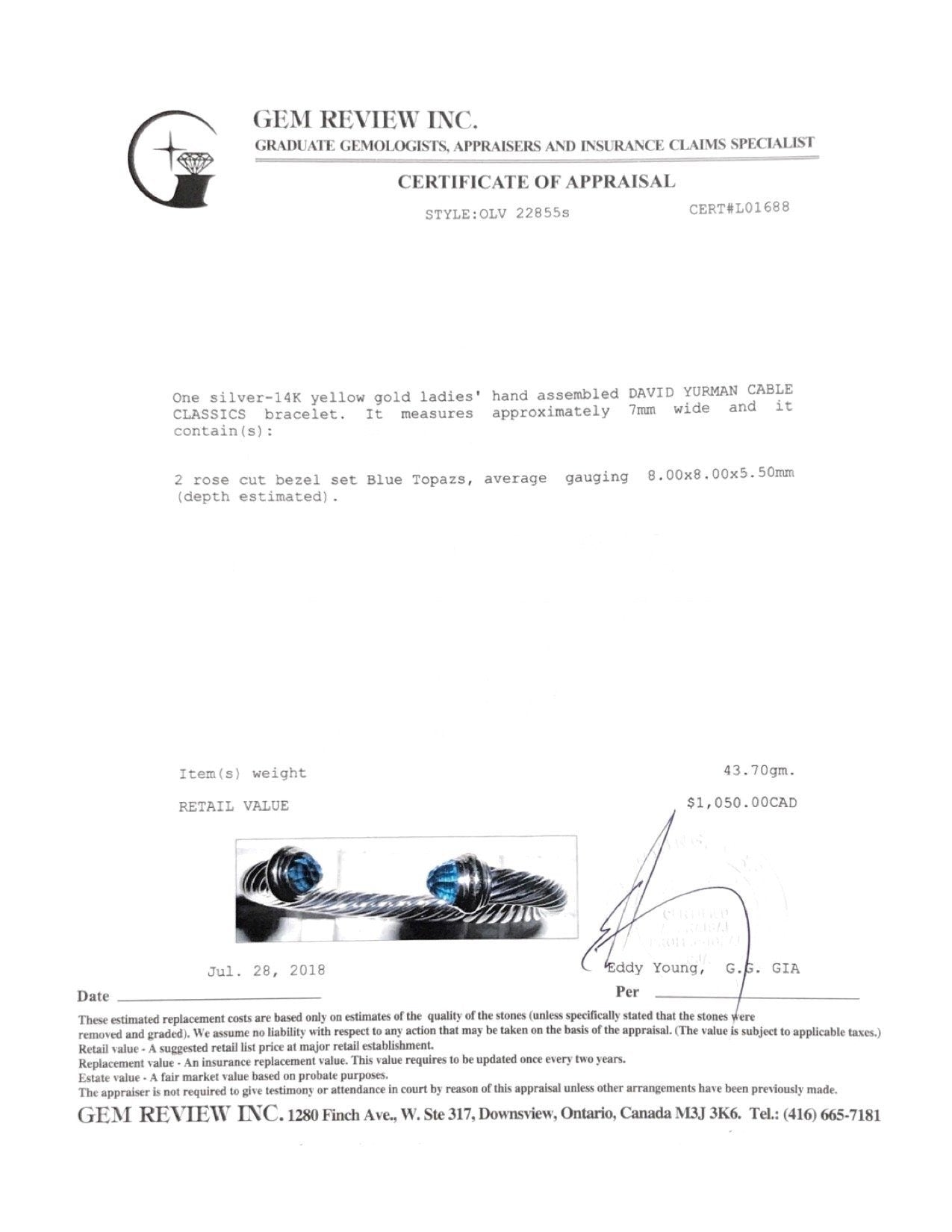 David Yurman Cable Classics Bracelet with Blue Topaz