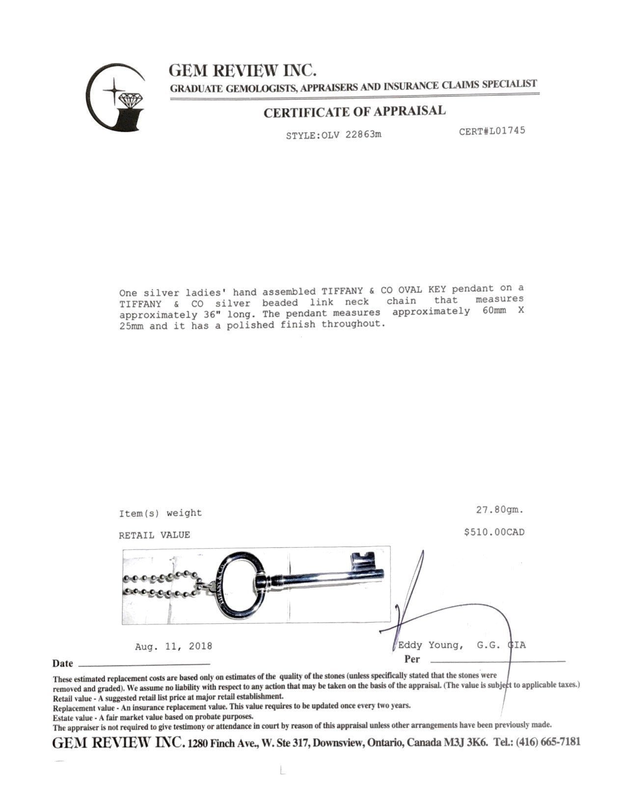 Tiffany & Co. Oval Key Pendant Necklace