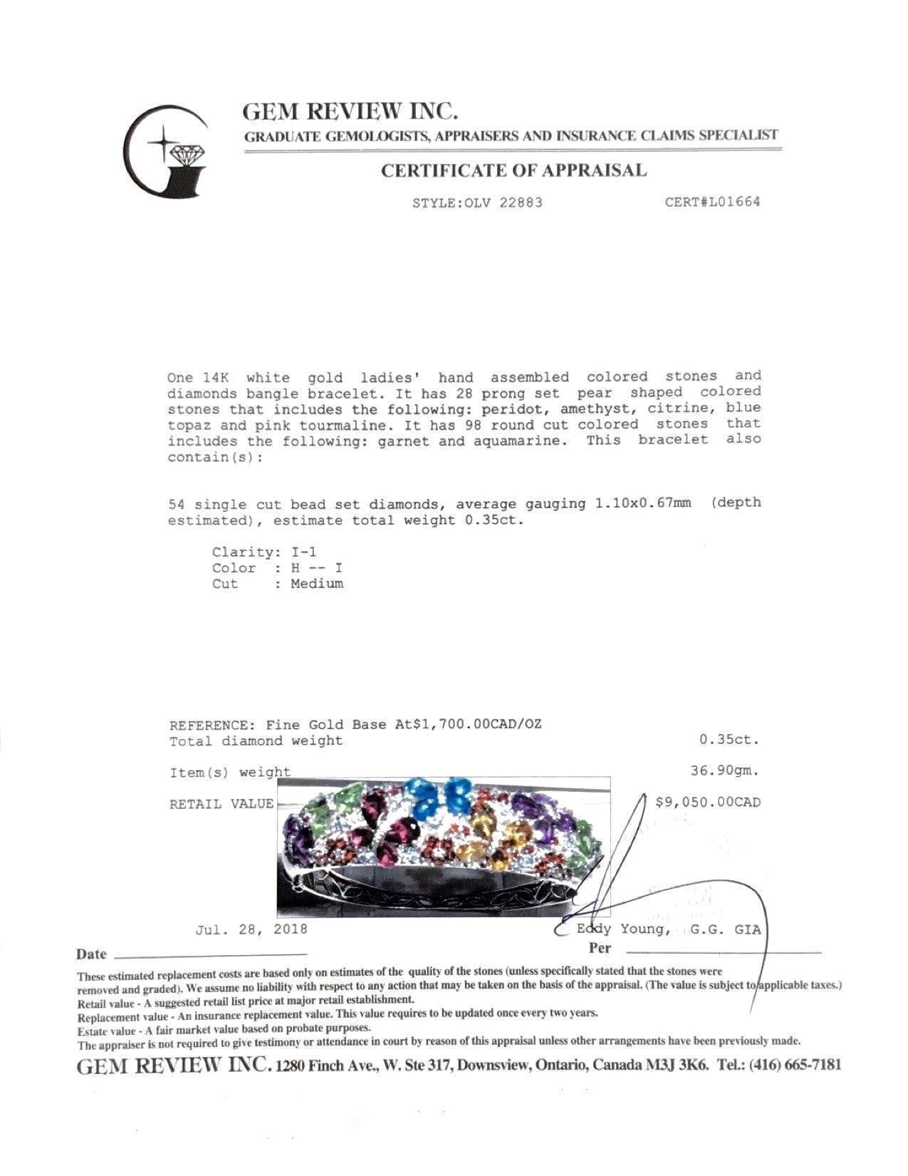 Diamond and Coloured Stones Bangle Bracelet