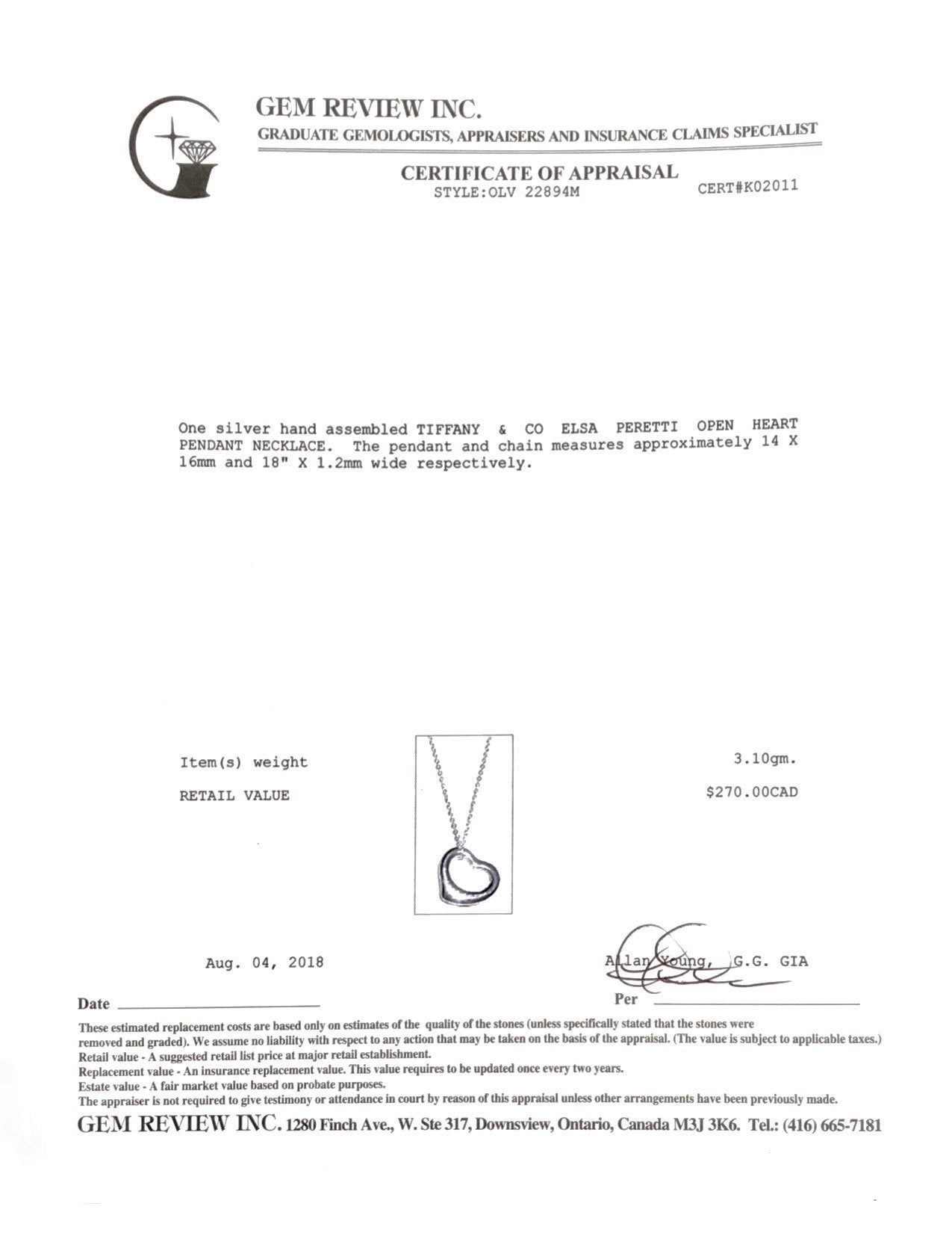 Tiffany & Co. Elsa Peretti Open Heart Pendant Necklace