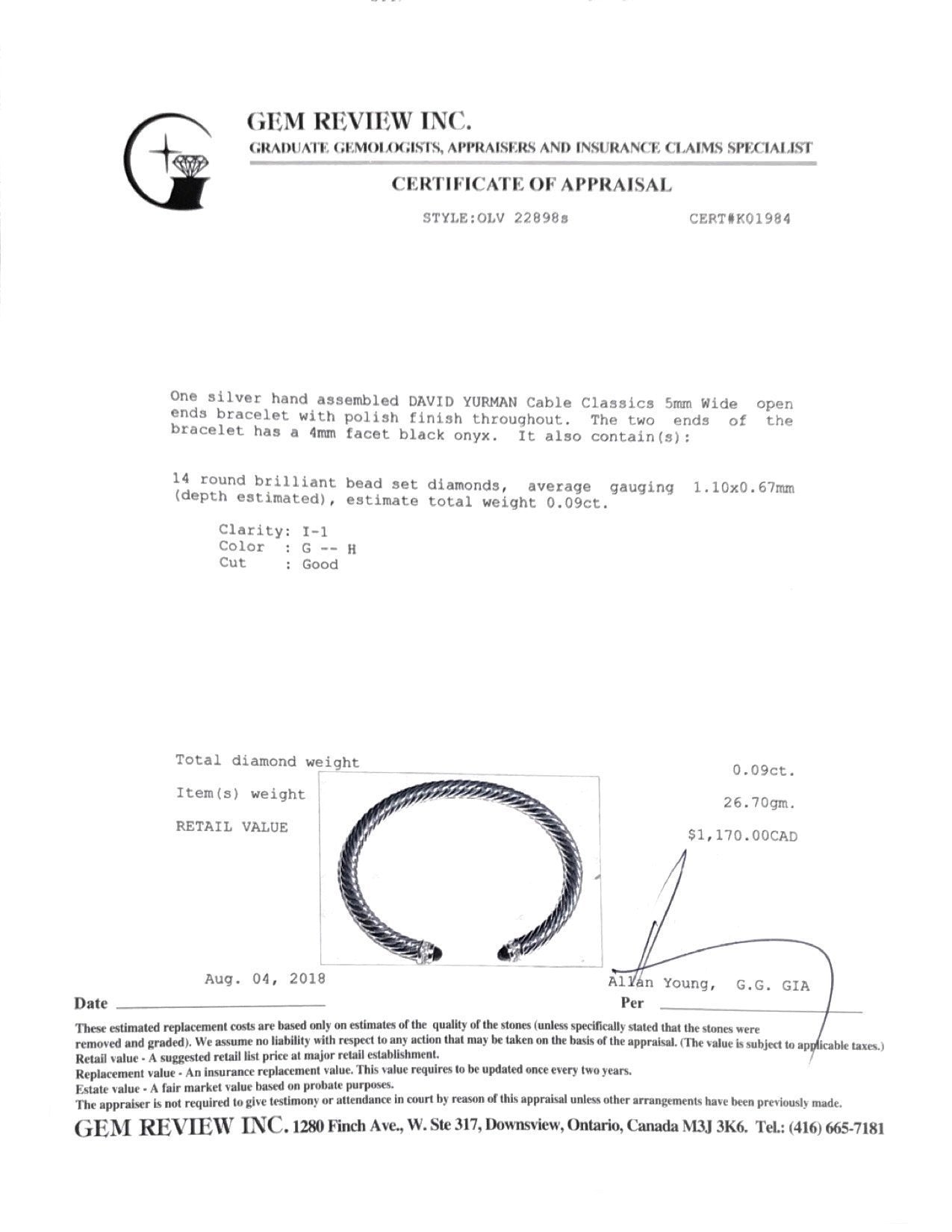 David Yurman Cable Classics Bracelet with Black Onyx and Diamonds