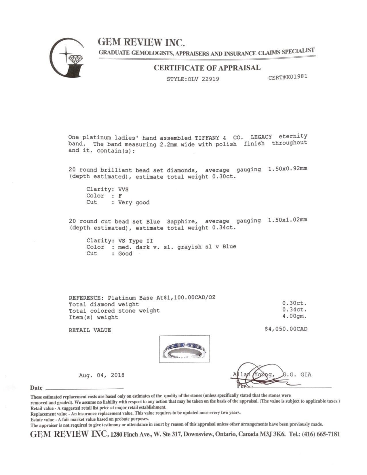 Tiffany & Co. Legacy Collection Diamond and Sapphire Eternity Band