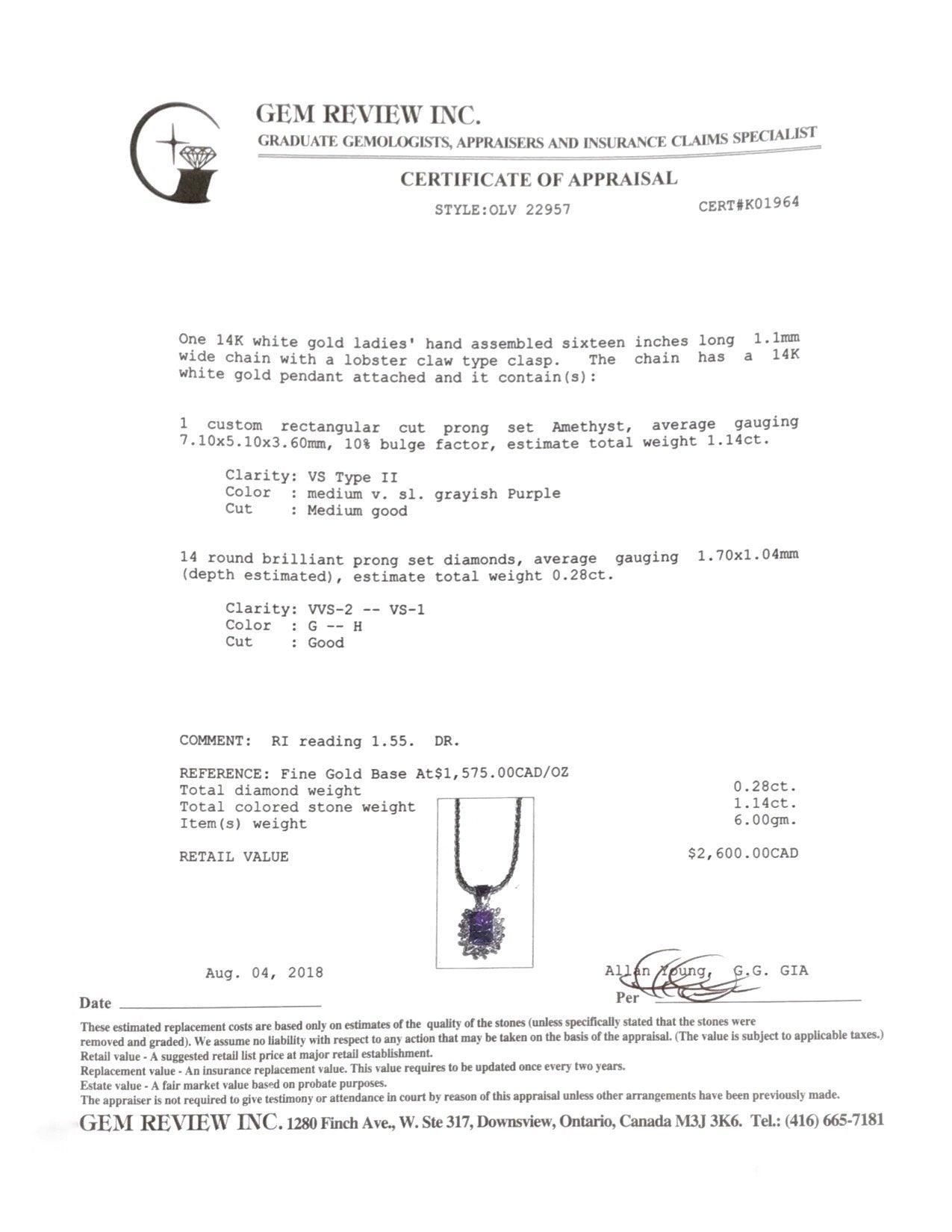 Amethyst and Diamond Pendant Necklace