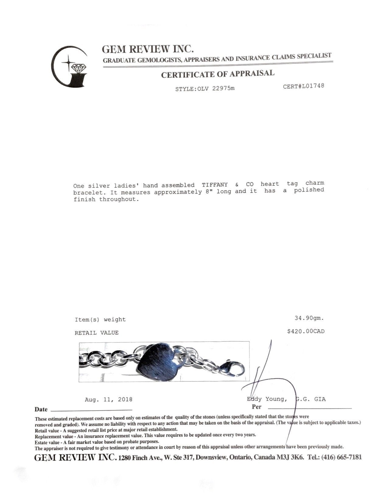 Tiffany & Co. Heart Tag Charm Bracelet