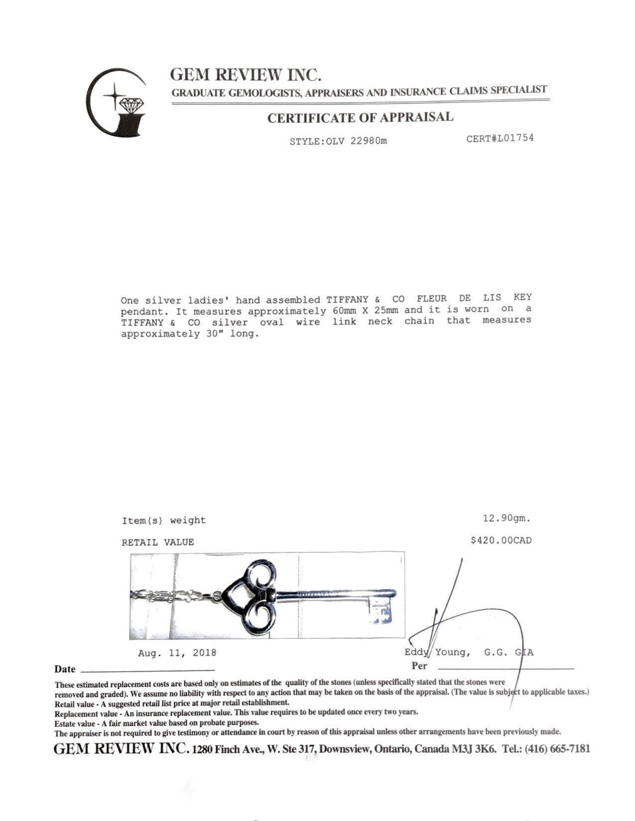 Tiffany & Co. Fleur De Lis Key Pendant Necklace