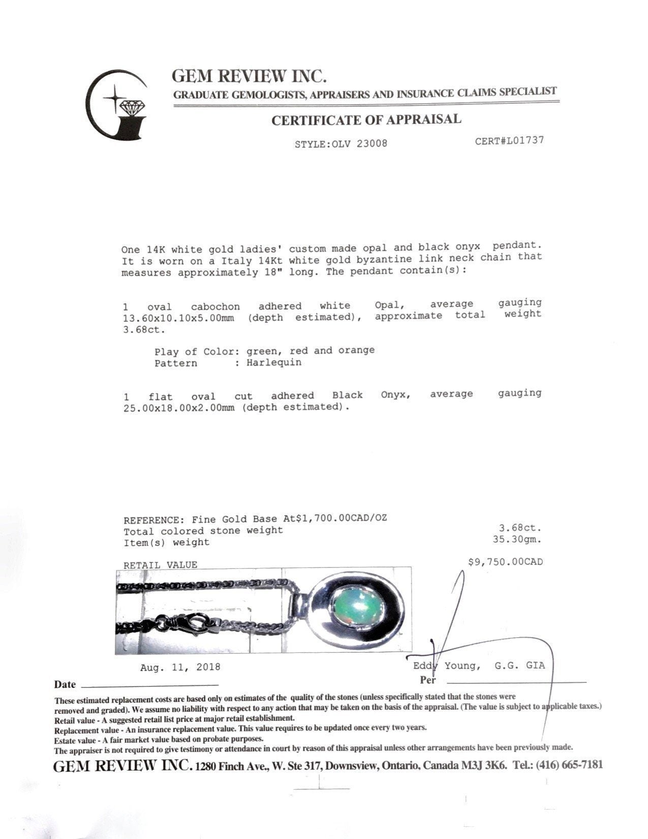 Opal and Black Onyx Pendant Necklace