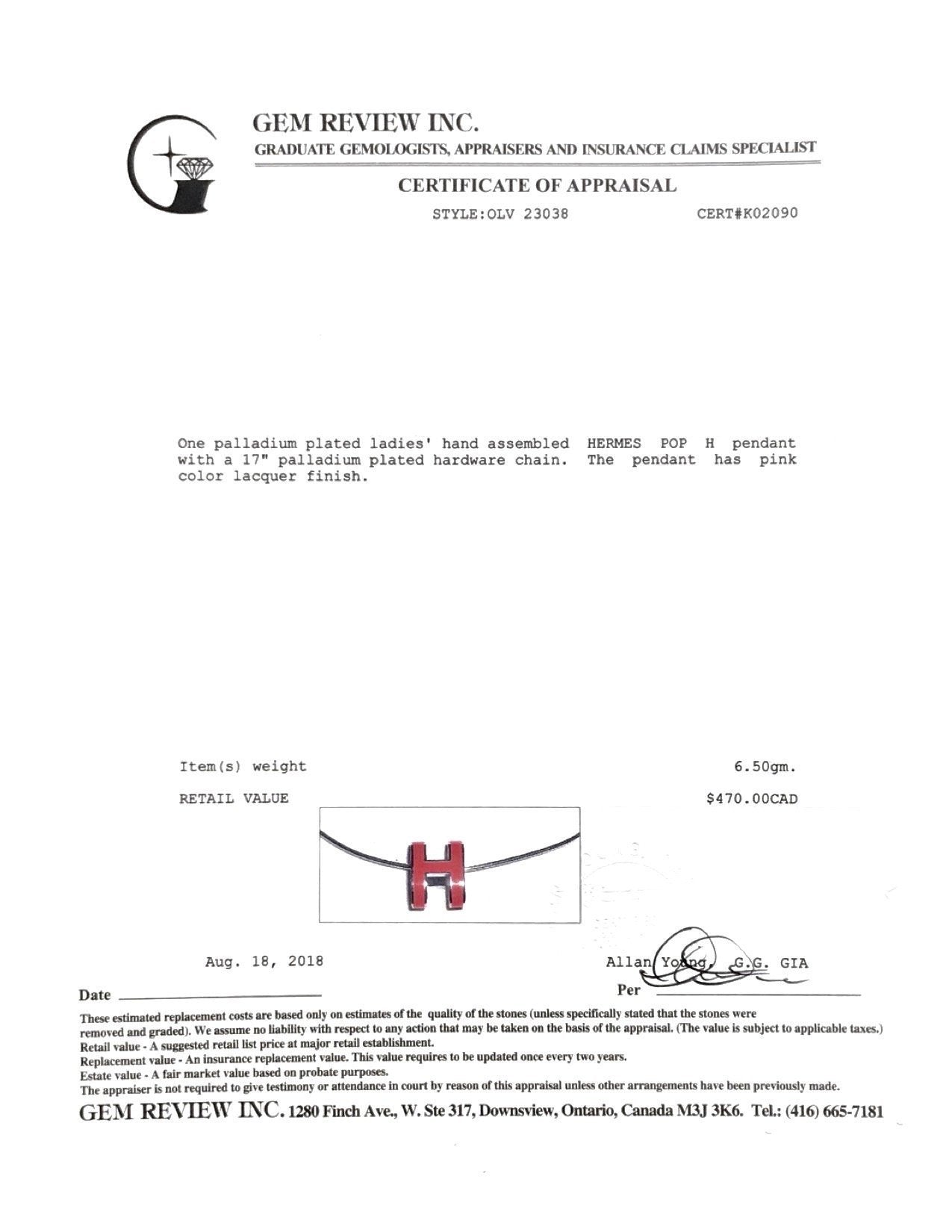 Hermes Pop H Pendant Necklace