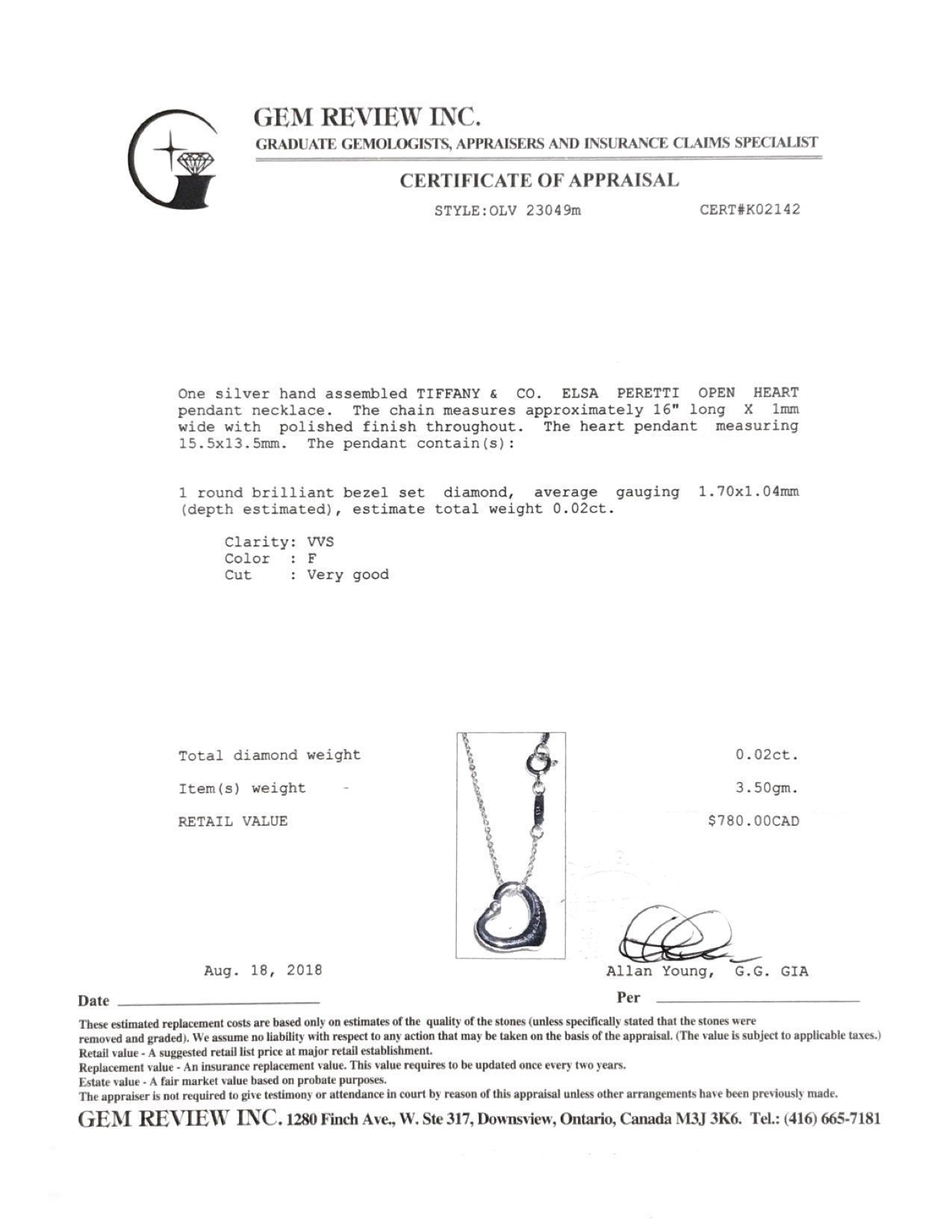 Tiffany & Co. Elsa Peretti Open Heart Pendant Necklace with Diamond