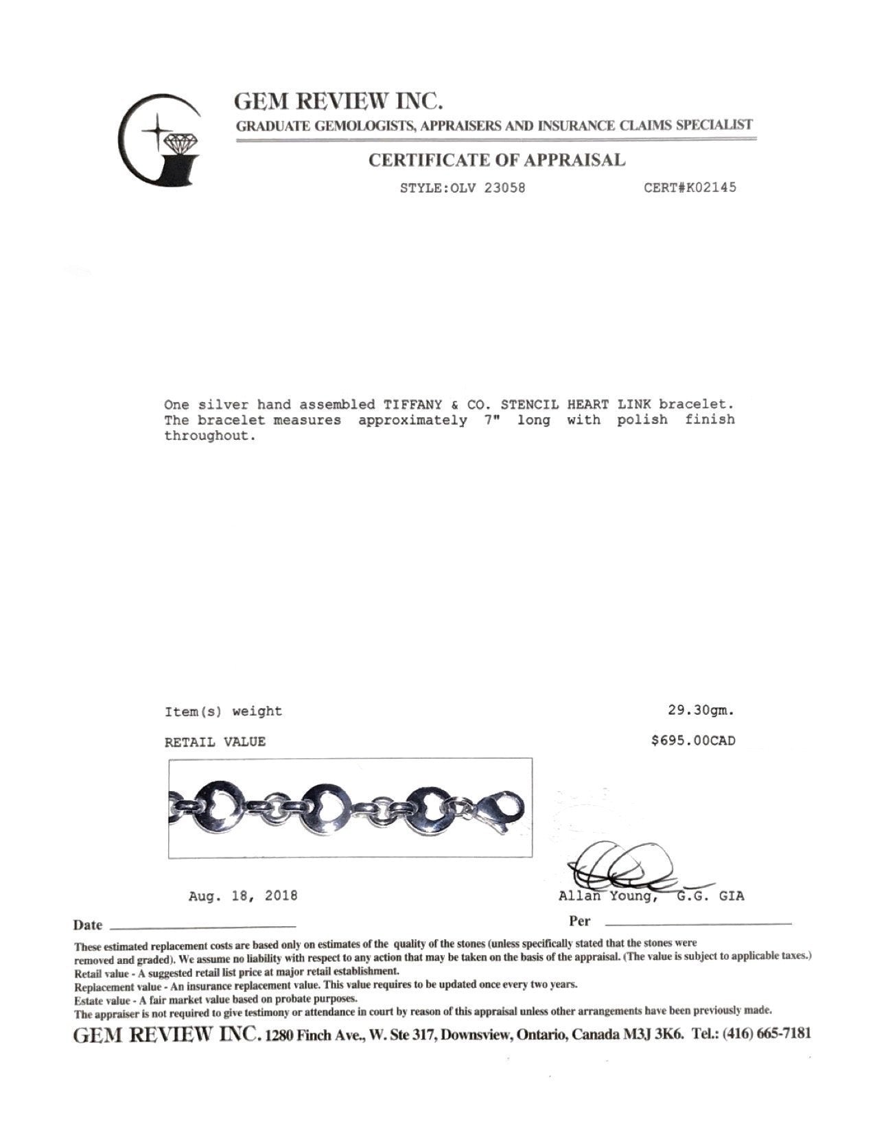 Tiffany & Co. Stencil Heart Link Bracelet