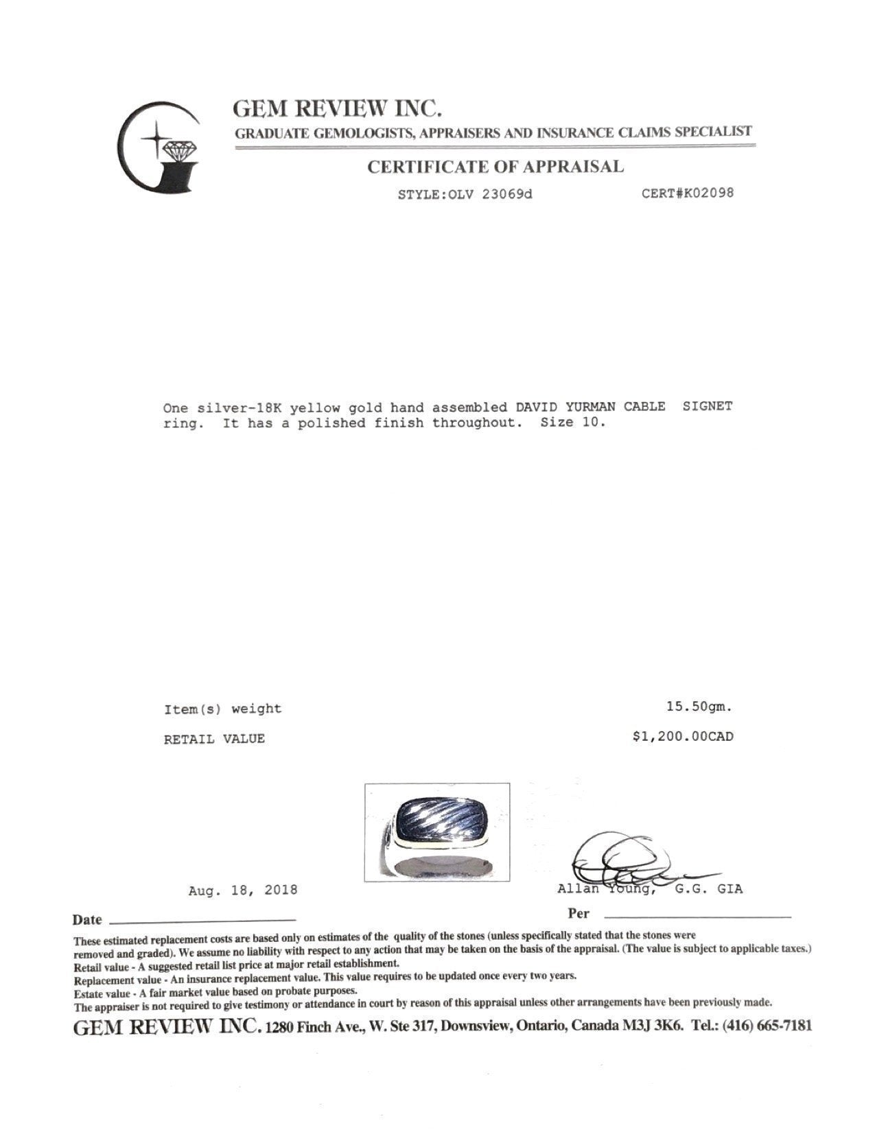 David Yurman Cable Signet Ring