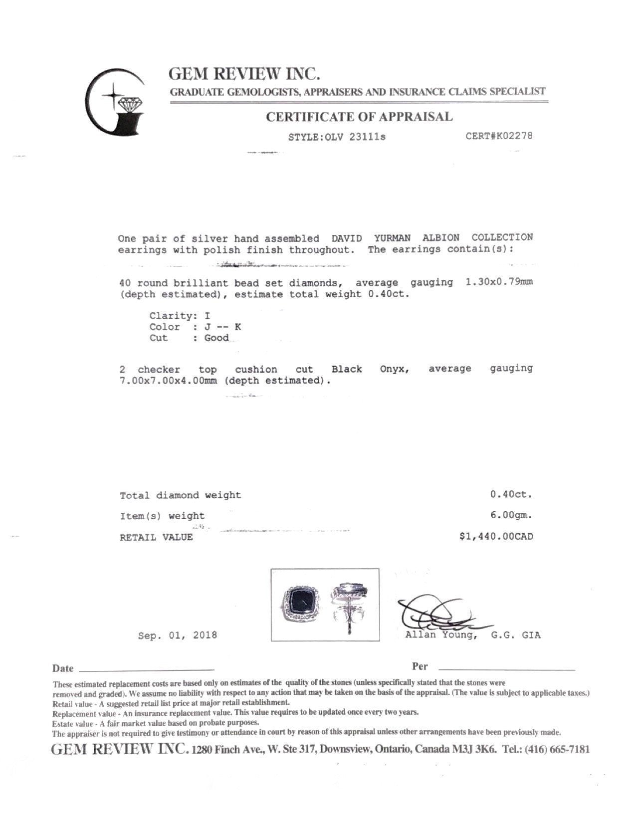 David Yurman Albion Earrings with Black Onyx and Diamonds