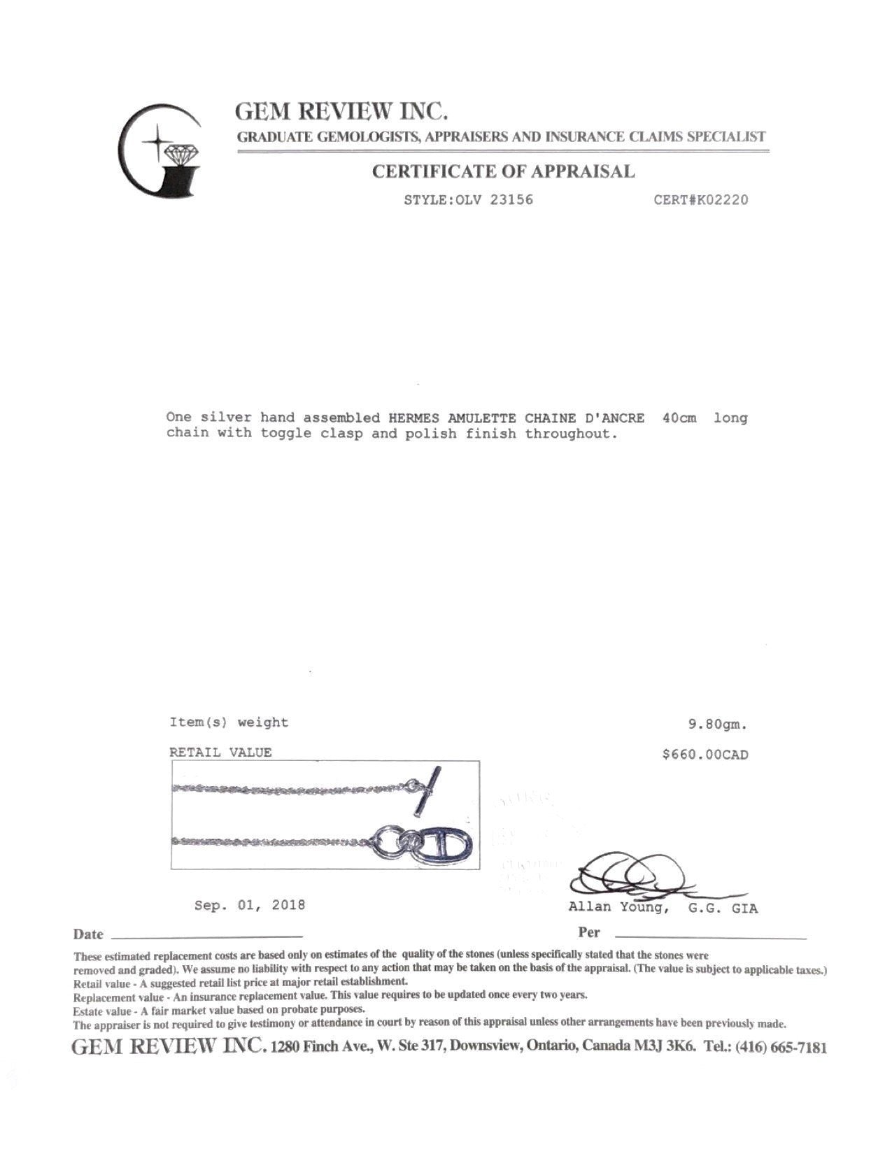 Hermes Chaine D'Ancre Amulette Pendant Necklace