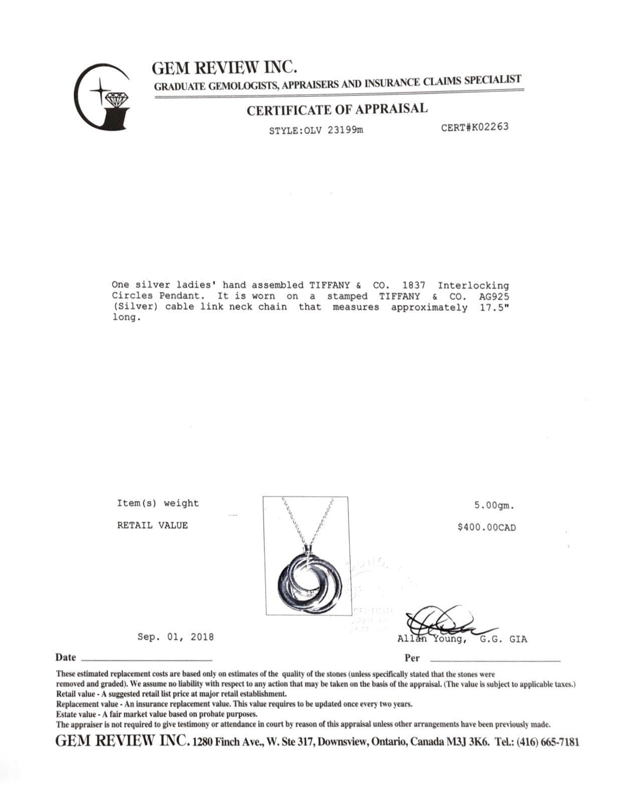 Tiffany & Co. 1837 Interlocking Circles Pendant Necklace